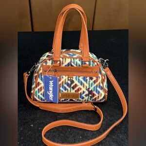 NEW WRANGLER CANVAS MULTICOLORED SOUTHWESTERN SATCHEL HANDLES & DETACHABLE STRAP